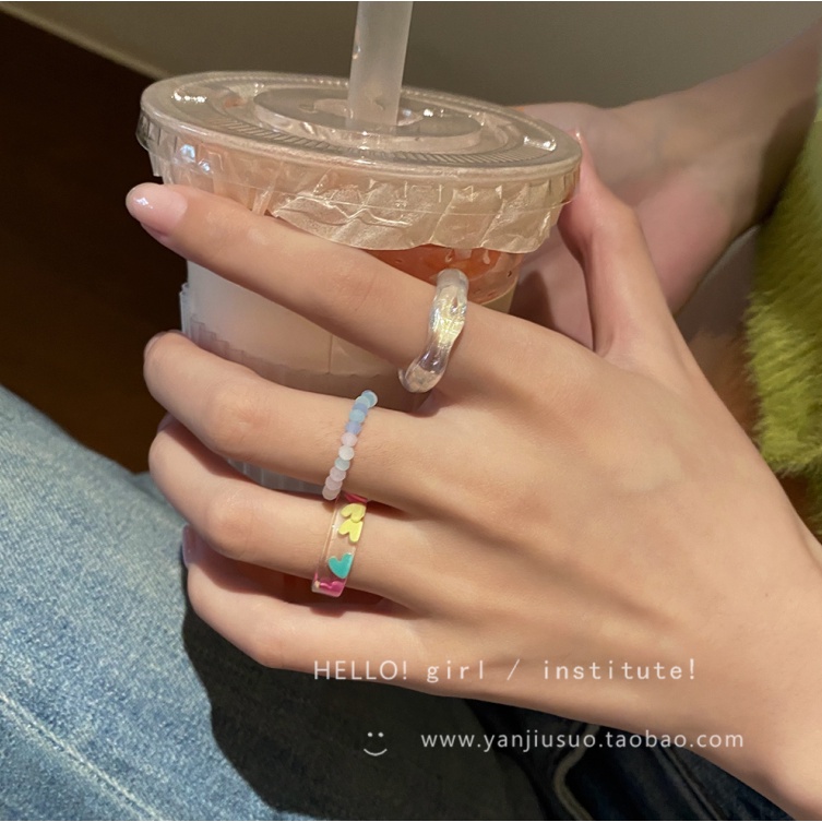 Bộ 3 nhẫn IF YOU nhựa hình trái tim phong cách cổ điển Hàn Quốc thời trang cho nữ