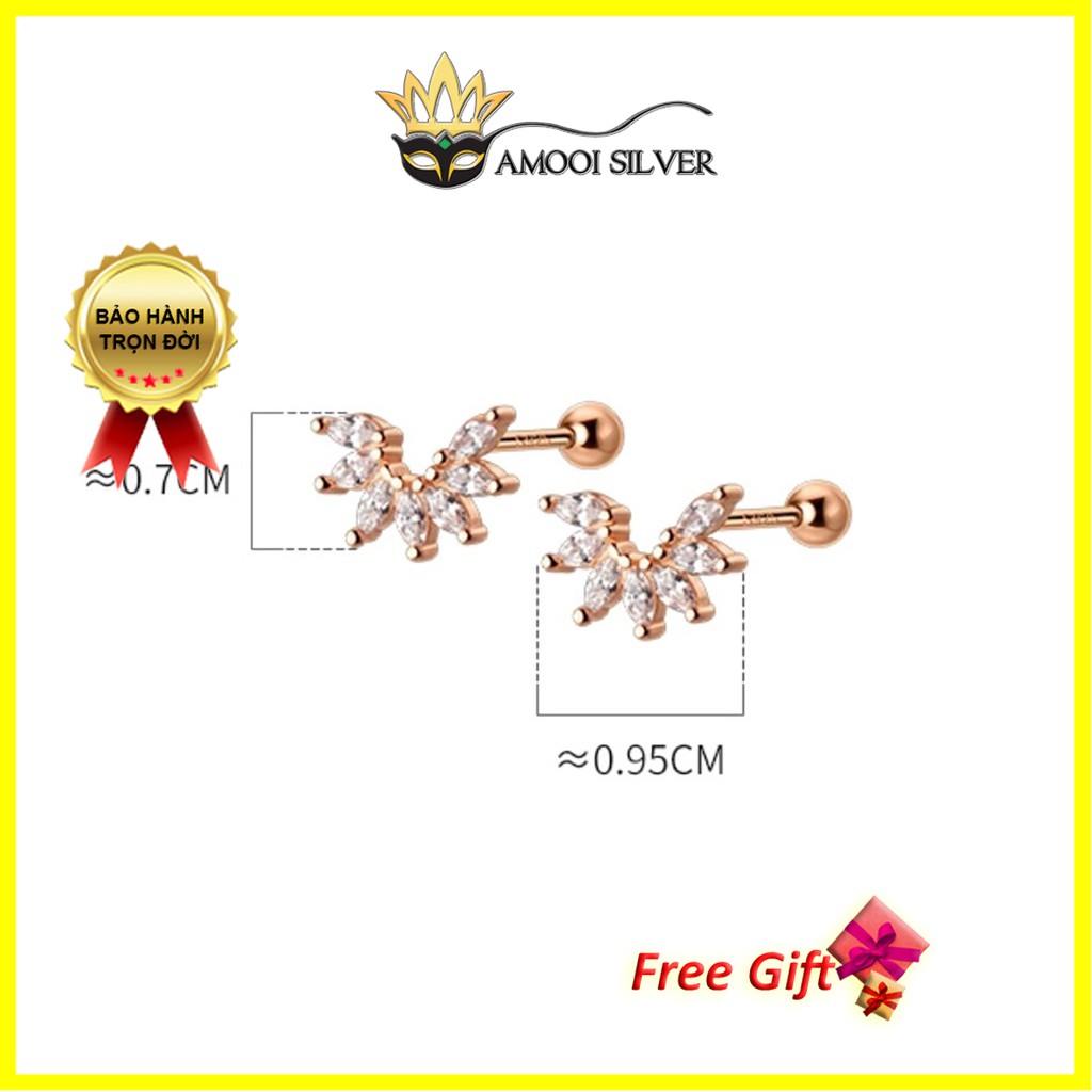 Bông tai bạc S925 hoa 7 cánh chui vặn - Amooi Silver AB165