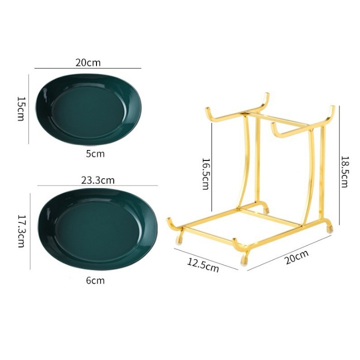 Kệ sứ hai tầng màu trắng xanh ngọc kệ inox mạ vàng Cao Cấp đựng hoa quả sa lát dễ vệ sinh vận chuyển [ RẺ VÔ ĐỊCH ]