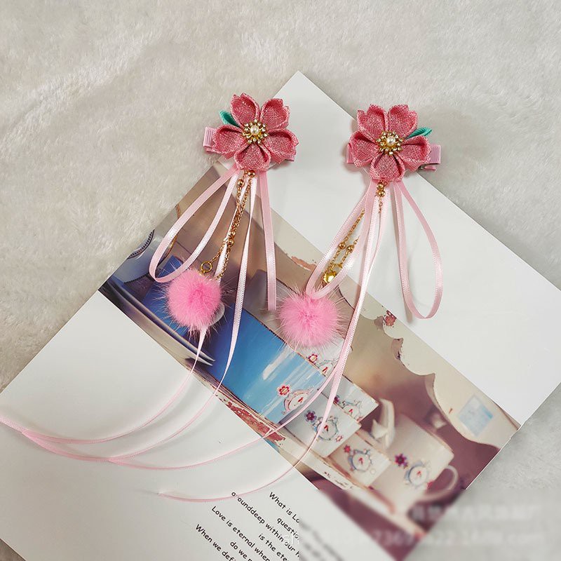 ( 1 chiếc ) Cài tóc HOA SAKURA CẮT CÁNH cổ trang tua rua gắn bông phụ kiện kẹp tóc nữ xinh xắn