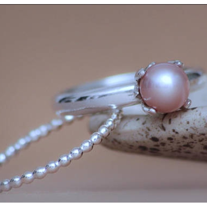 Nhẫn Cưới Bạc Đính Hạt Giả Ngọc Trai