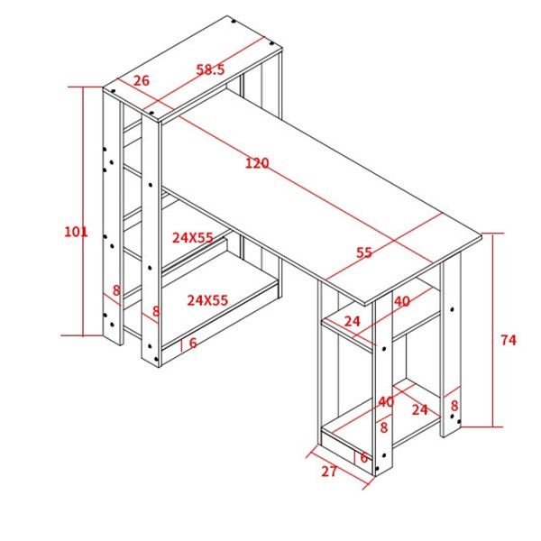 Bàn Làm Việc, Bàn Học FUNA Thiết Kế Thông Minh Có Kệ Sách Và Ngăn Chứa Case Máy Tính -  BLVG01