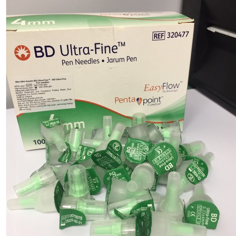 Đầu kim tiêm Insulin BD 4mm, chuyên dùng cho các bút tiêm Insulin. Hàng chính hãng.