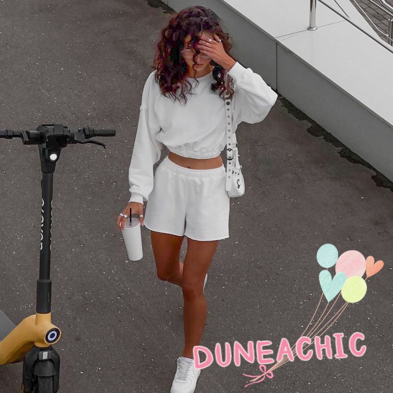 DUNEA Bộ Áo Sweater Dài Tay + Quần Short Xinh Xắn Dành Cho Nữ