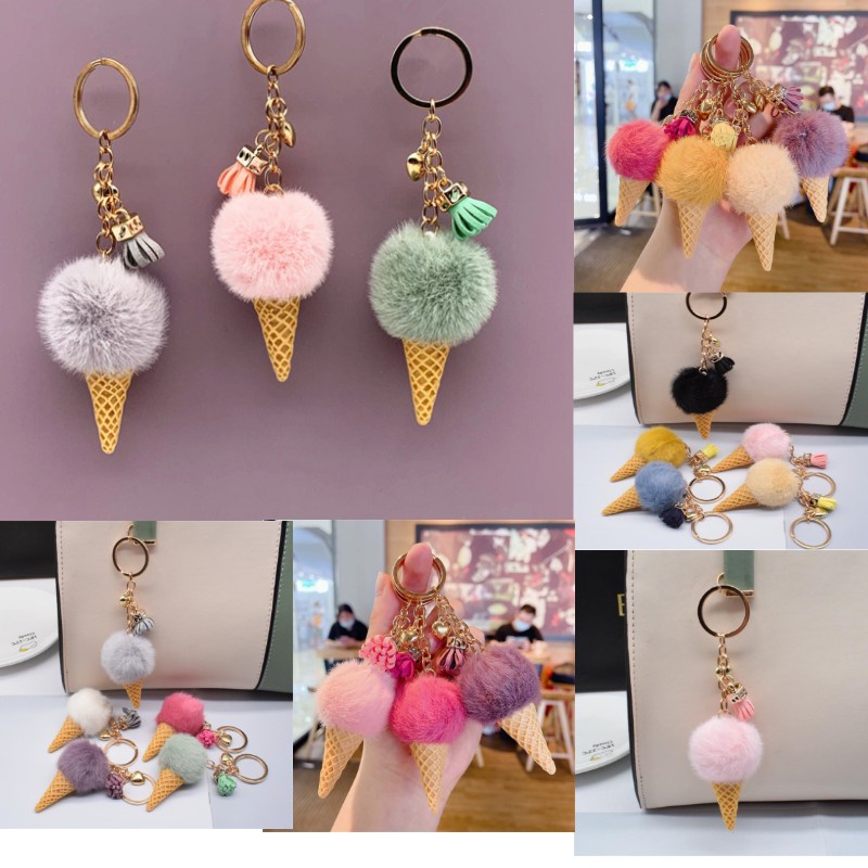 Móc Khóa Hình Cây Kem Phối Tua Rua Dễ Thương