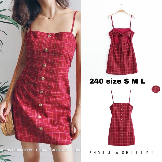 Váy hai dây caro đỏ
