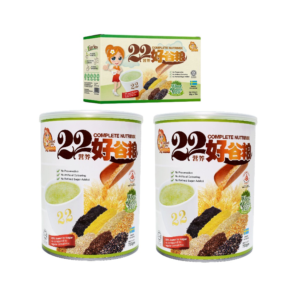 Combo 2 hộp bột ngũ cốc dinh dưỡng 22 Complete Nutrimix - Wheat Grass (Mầm lúa mì) 750g + Tặng 1 hộp
