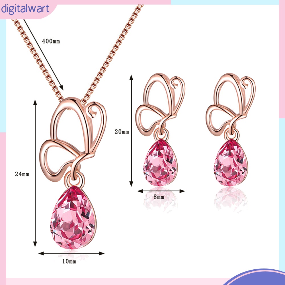 Bộ Vòng cổ + Bông Tai Đinh Tán Hình Giọt Nước &amp; Cánh Hoa Rỗng Đính Đá