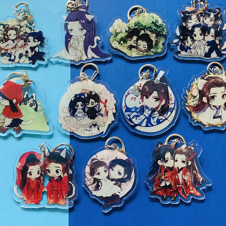 ( Mica trong acrylic ) Móc khóa HUSKY VÀ SƯ TÔN MÈO TRẮNG CỦA HẮN xinh xắn dễ thương in hình anime chibi