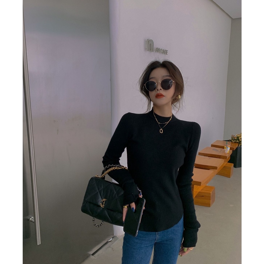 Áo thun COZOK dệt kim tay dài cổ tròn ôm dáng dễ phối đồ cho nữ