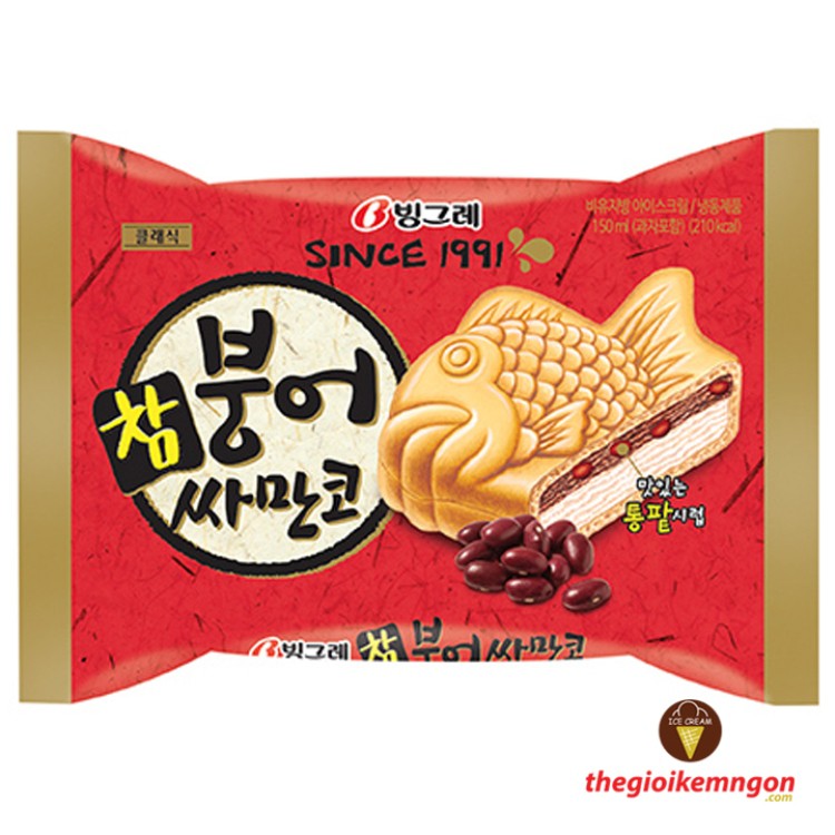 Kem bánh cá đậu đỏ Samanco Red Bean Binggrae Hàn Quốc (150ML)
