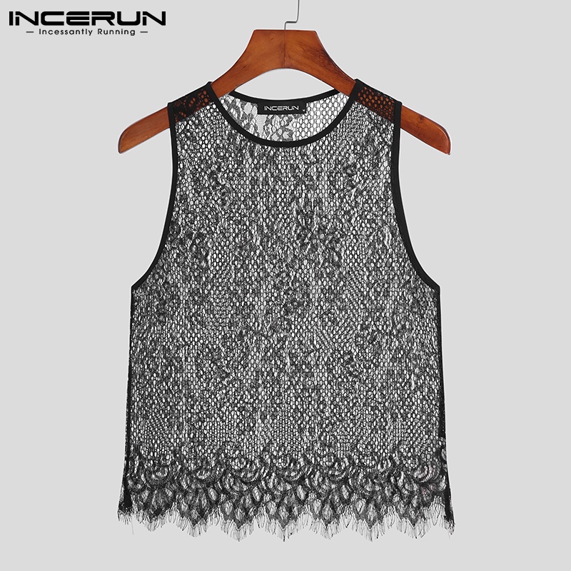 Áo 3 lỗ INCERUN kiểu lưới màu đen quyến rũ cho nam