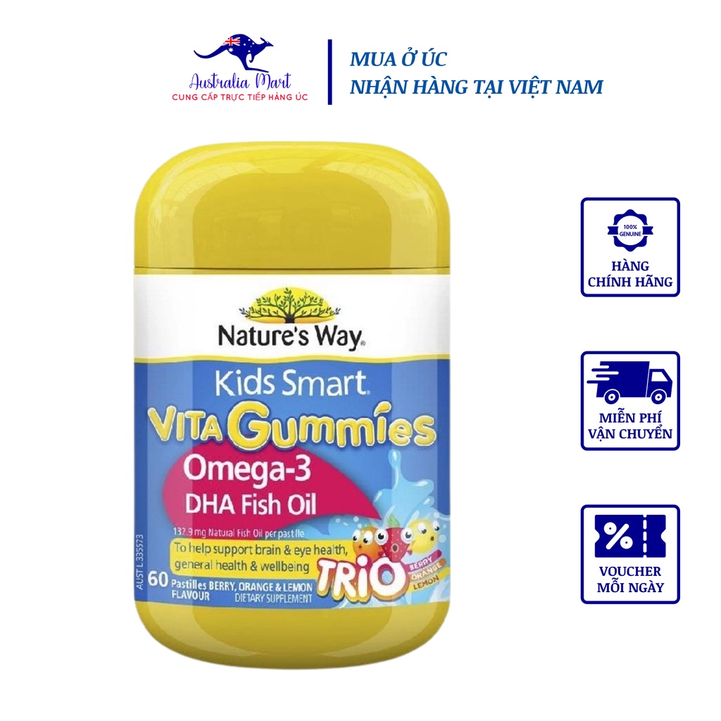 Kẹo dẻo Nature's Way Vita Gummies Omega-3 dha Fish Oil 60 viên của Úc