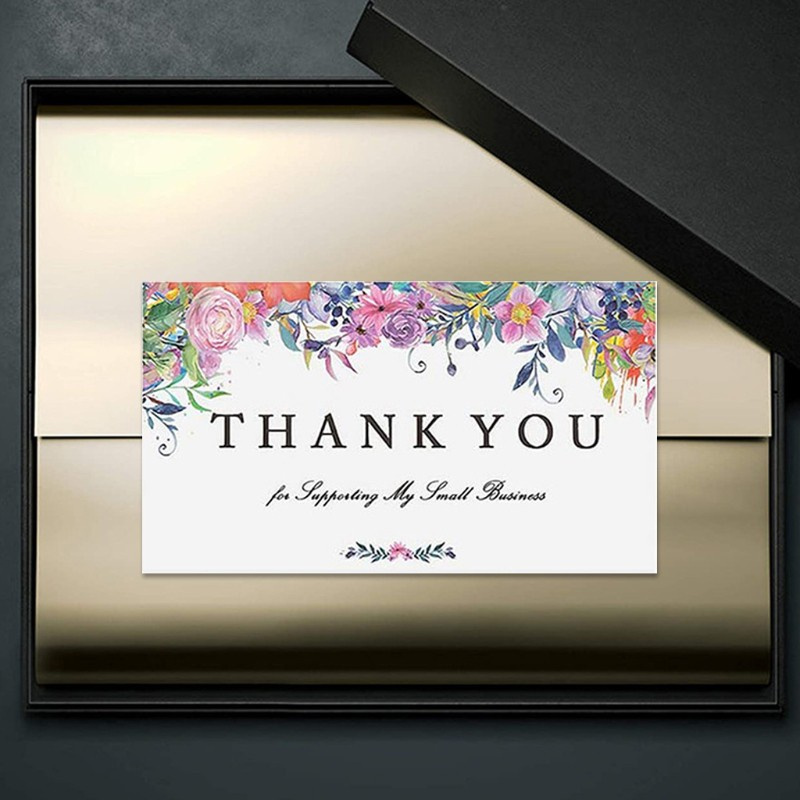 HO 50pcs Thank You for Supporting My Small Business Card Flower Thanks Greeting Card Appreciation Cardstock for Shop