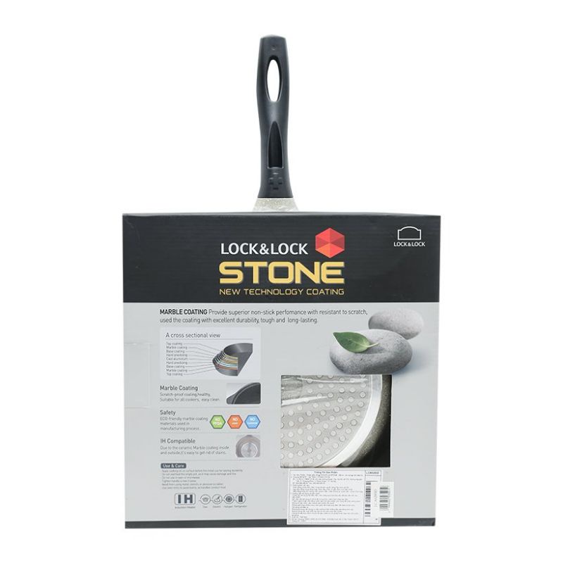 Chảo đá Lock&amp;Lock Stone LCA6285D 28cm sâu lòng vung kính dùng bếp từ