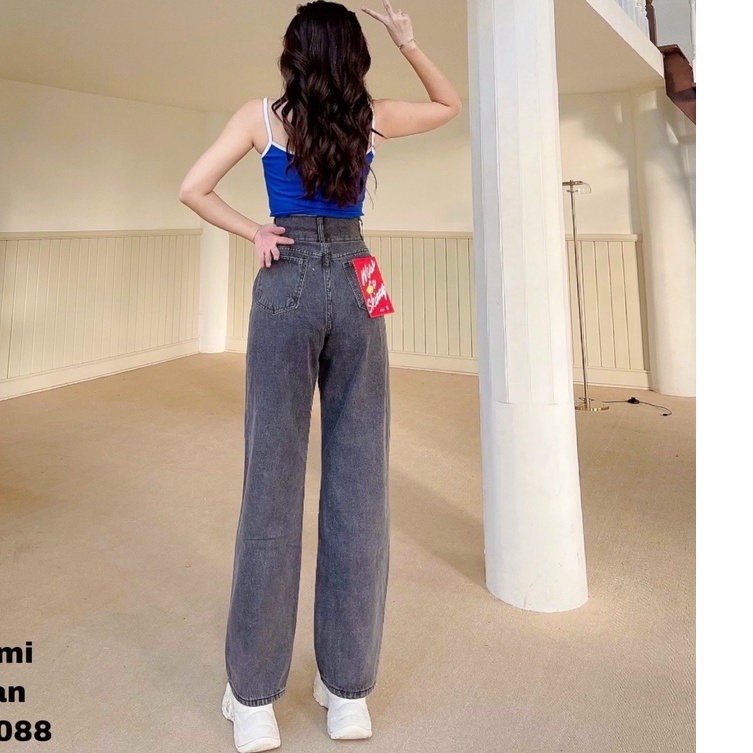 [ VIDEO+FREESHIP ] QUẦN JEAN ỐNG RỘNG NỮ LƯNG CAO 2 NÚT 2 TÚI TRƯỚC ĐĨA TO MÀU XÁM NHẠT LAI CUỐN MỀM MỊN MÁT BỀN BỈ NITI