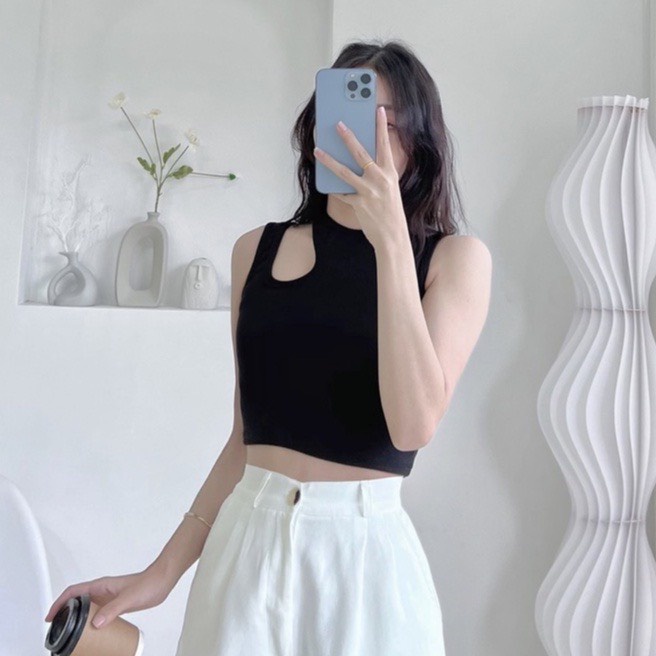 Aó croptop khoét vai sát nách chất vải thun gân co giản tốt