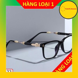 Gọng kính cận vuông A128 kèm sẳn tròng 0 độ chống ánh sáng xanh bảo vệ mắt trước màn hình phù hợp mặt tròn, dài