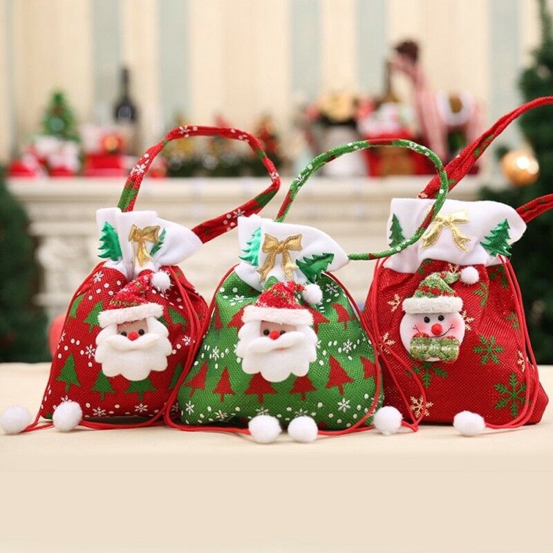 Túi Tote Dây Rút Thêu Họa Tiết Hoạt Hình Giáng Sinh 3D Dễ Thương