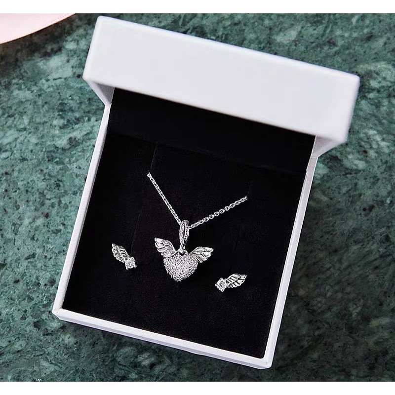 charm pan treo đôi cánh tim đính đá bạc s925 cao cấp