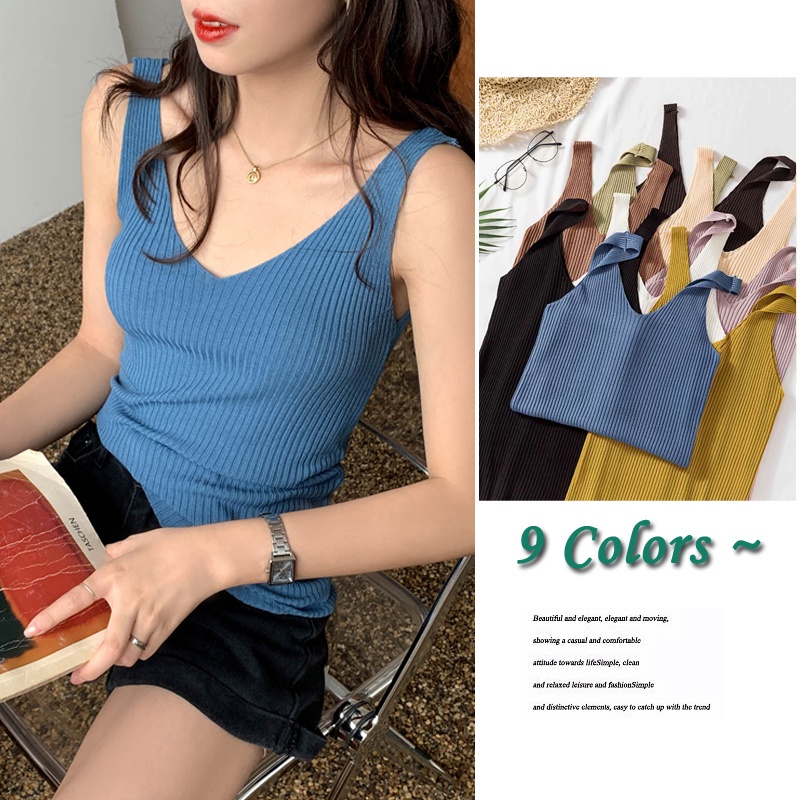 Áo len hai dây cổ tim phong cách trẻ trung thanh lịch dành cho nữ áo cup ngực phong cách hàn quốc áo 3 lỗ nữ tính