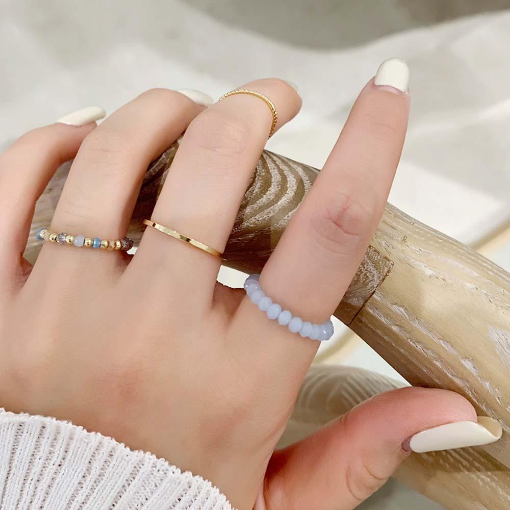 QQMALL Set 4 Nhẫn Đính Hạt Nhiều Màu Phong Cách Hàn Quốc Cho Nữ