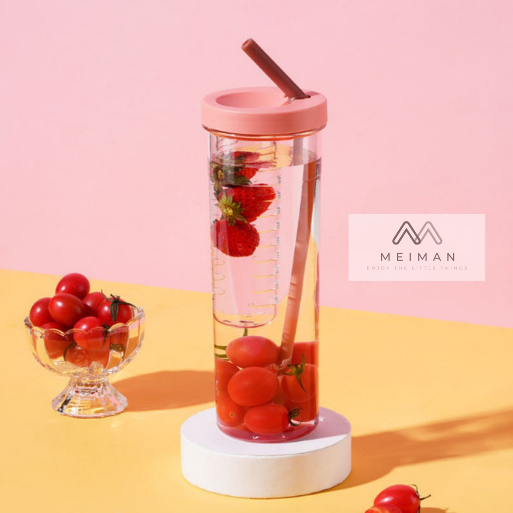 Bình đựng nước có ống hút 700ml | Thiết kế ngăn chiết nước trái cây thông minh