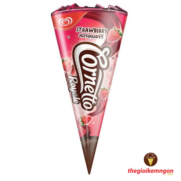 Kem ốc quế dâu hạnh nhân Cornetto Royale Strawberry Wall's 135ml