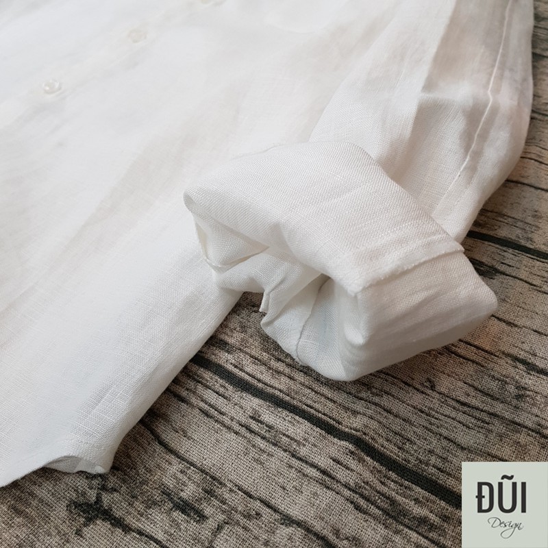 Áo đũi nam cài khuy cổ bẻ dài tay trắng M8