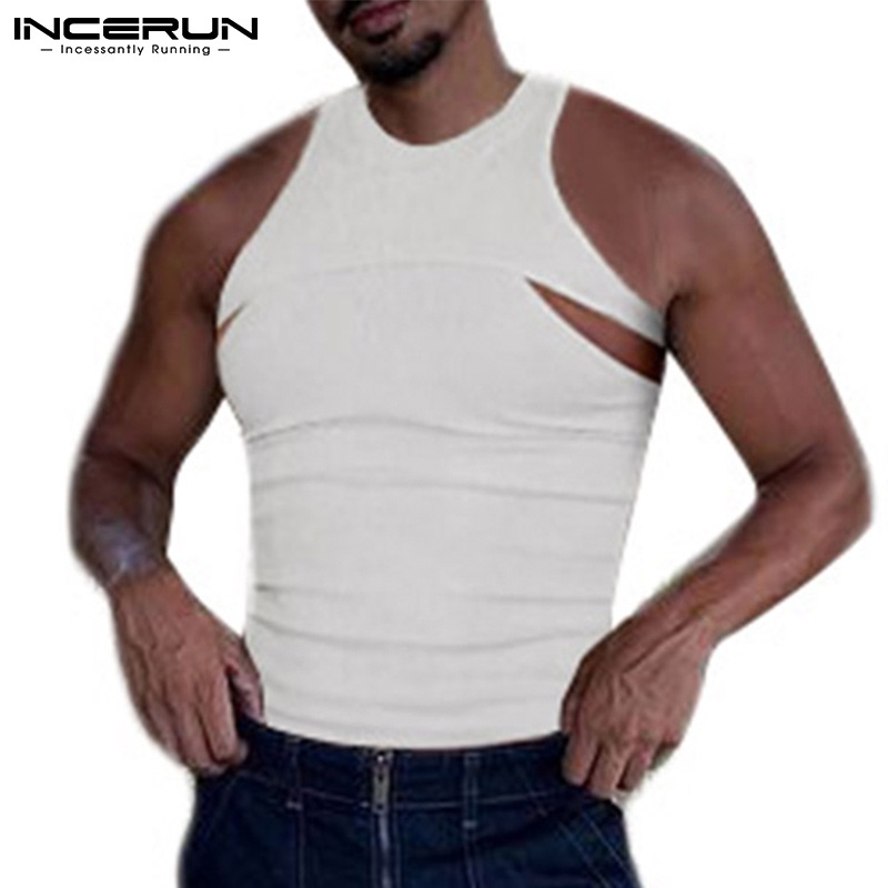 Áo sát nách INCERUN màu trơn mỏng ôm vừa vặn thời trang mùa hè cho nam mặc thường ngày