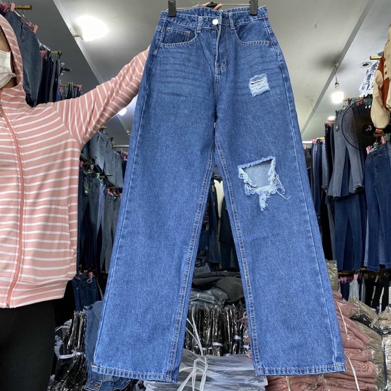 [kèm ảnh thật] QUẦN JEANS DÁNG SUÔNG RÁCH GỐI CÁ TÍNH CỦA TIQI.JEAN1988
