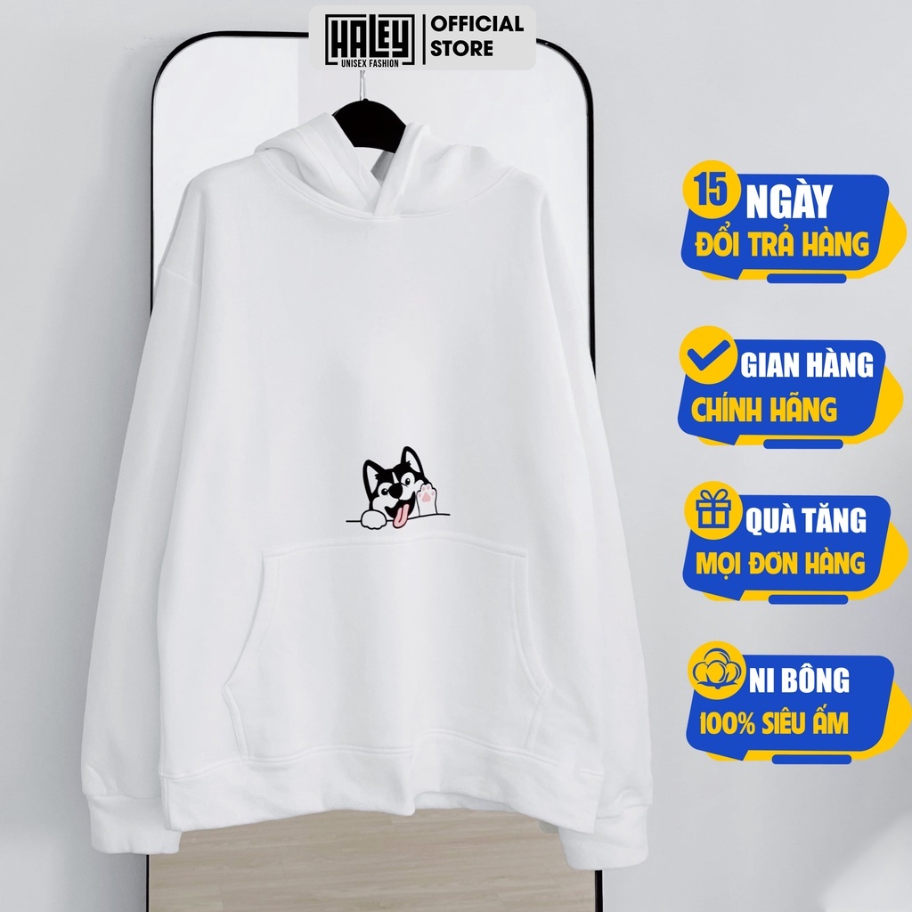 Áo Hoodie có mũ Nam Nữ cún Corgy Black HALEY unisex Hàn Quốc cá tính mã HD355 Hoodie cao cấp