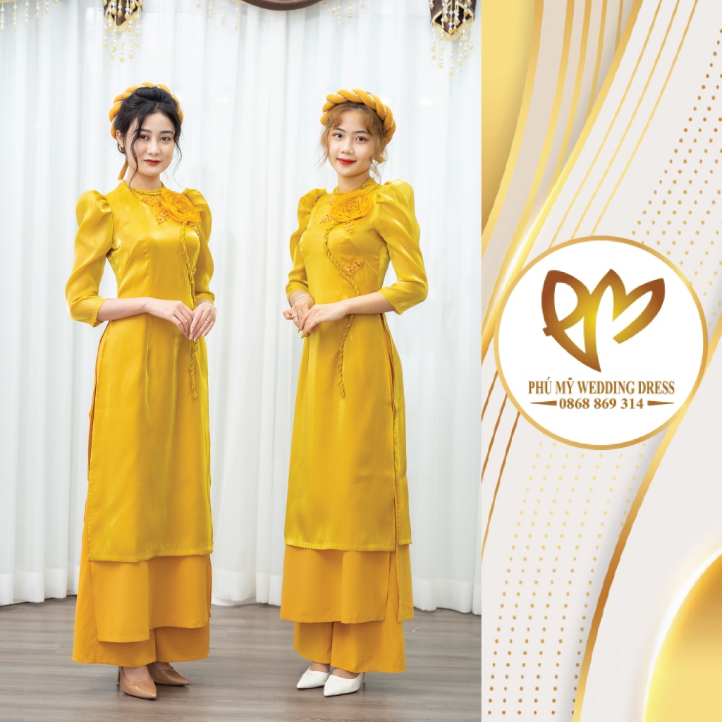 Áo dài von tơ bóng hoa hồng siêu xinh