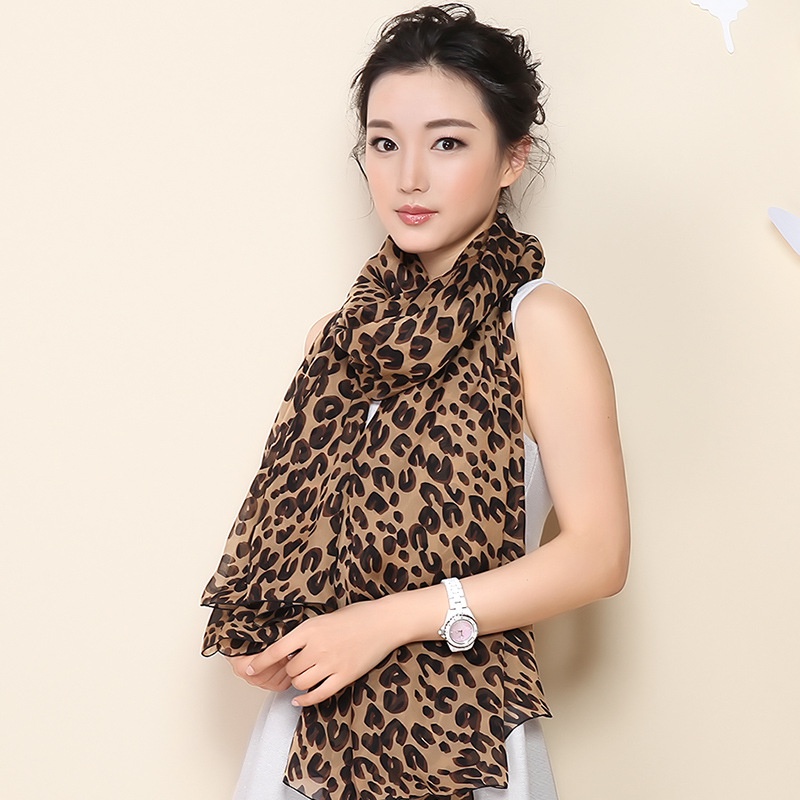 Khăn choàng cổ họa tiết da báo chất liệu chiffon mềm mại thời trang cho nữ