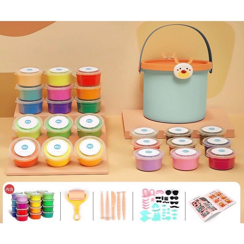 Đất nặn an toàn cho bé 24 màu kèm hộp đựng, đất nặn dẻo sinh học an toàn không bẩn ra sàn, dễ chơi, dễ tạo hình