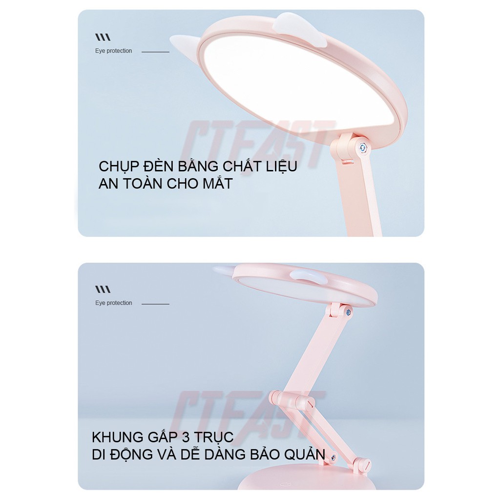 Đèn học để bàn, đèn học sinh chống cận thị CTFAST. đèn LED cảm ứng, Pin 2400 mAh