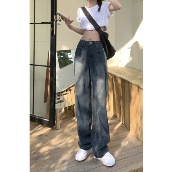 Quần jean SELVZE ống rộng lưng cao phong cách cổ điển Mỹ thời trang cho nữ | BigBuy360 - bigbuy360.vn