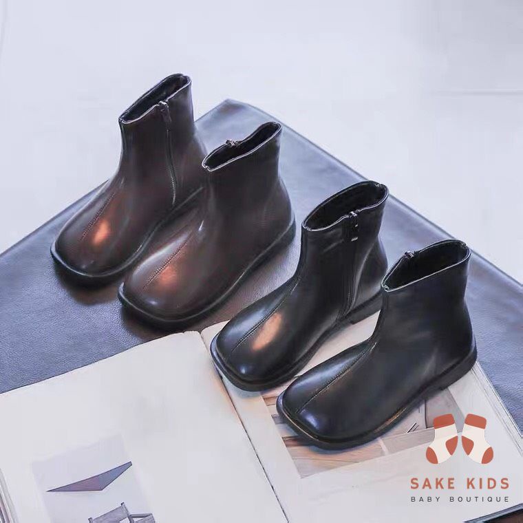 Bốt cao cổ cho bé trai bé gái - Giày bốt chất cực đẹp có khóa kéo mẫu trơn da mềm đế chống trơn trượt cho bé FL610