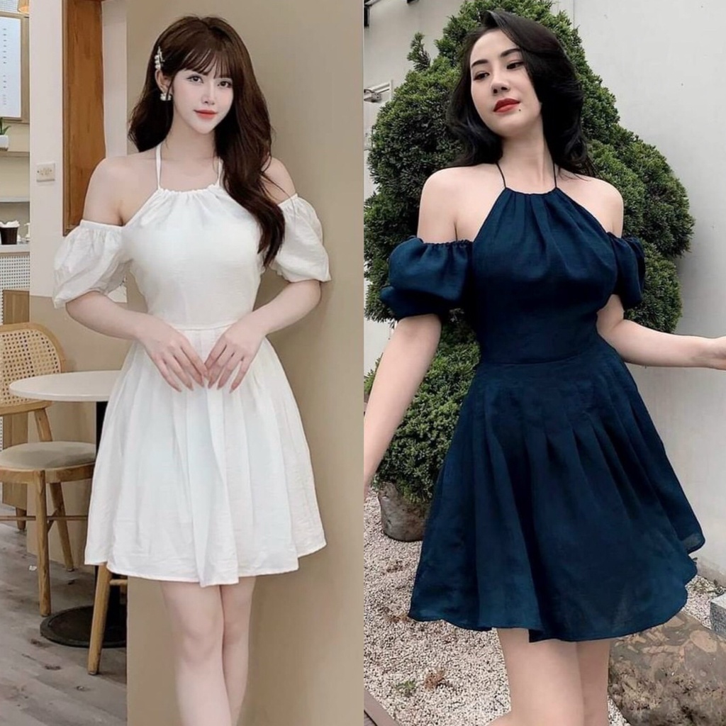 Đầm Váy Nữ Chất Liệu UMI Cổ Yếm Trễ Vai Thiết Kế Sang Chảnh Đi Làm Công Sở, Dạ Hội Và Du Lịch Cực Xinh Đẹp