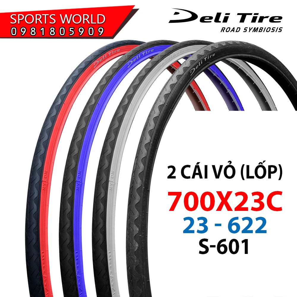 2 cái Vỏ lốp xe đạp 700x23C (23-622) DELI-TIRE gai chìm - Hàng INDONESIA