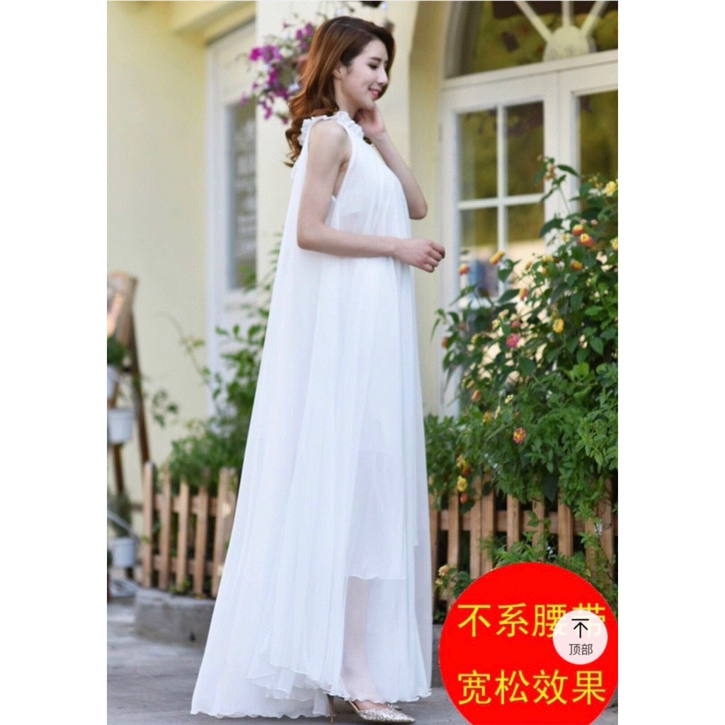 ĐẦM MAXI SUÔNG CỔ YẾM THẮT DÂY EO Chất: chiffon lót thun  Màu: đen, trắng, tím Kiểu dáng: đầm suông dài form rộng, cổ yế