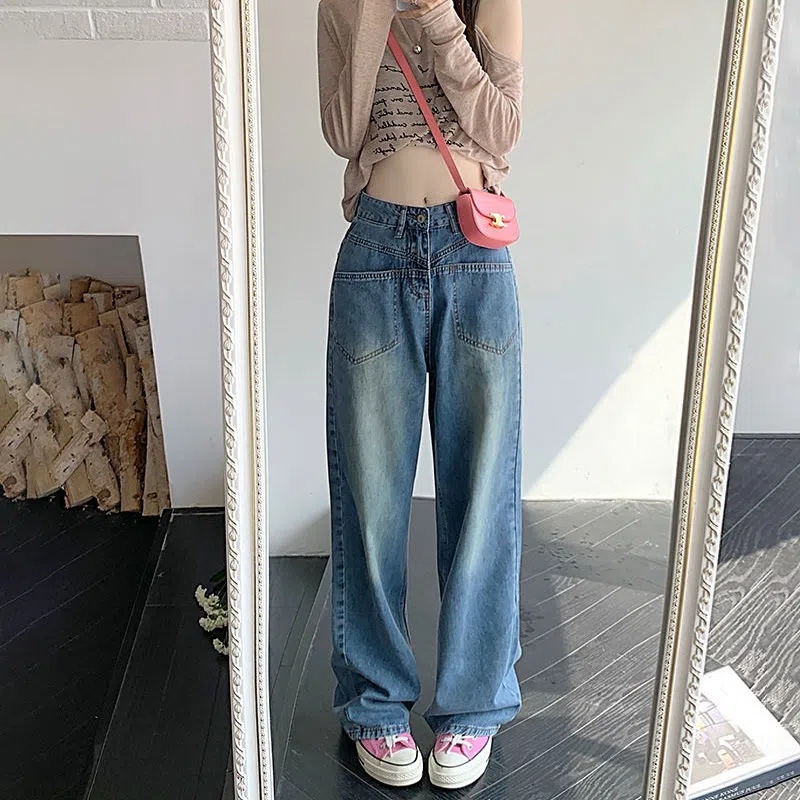 SUXI Quần Jean Dài Lưng Cao Dáng Ôm Ống Suông Kiểu Vintage Thời Trang Mùa Thu Cho Nữ