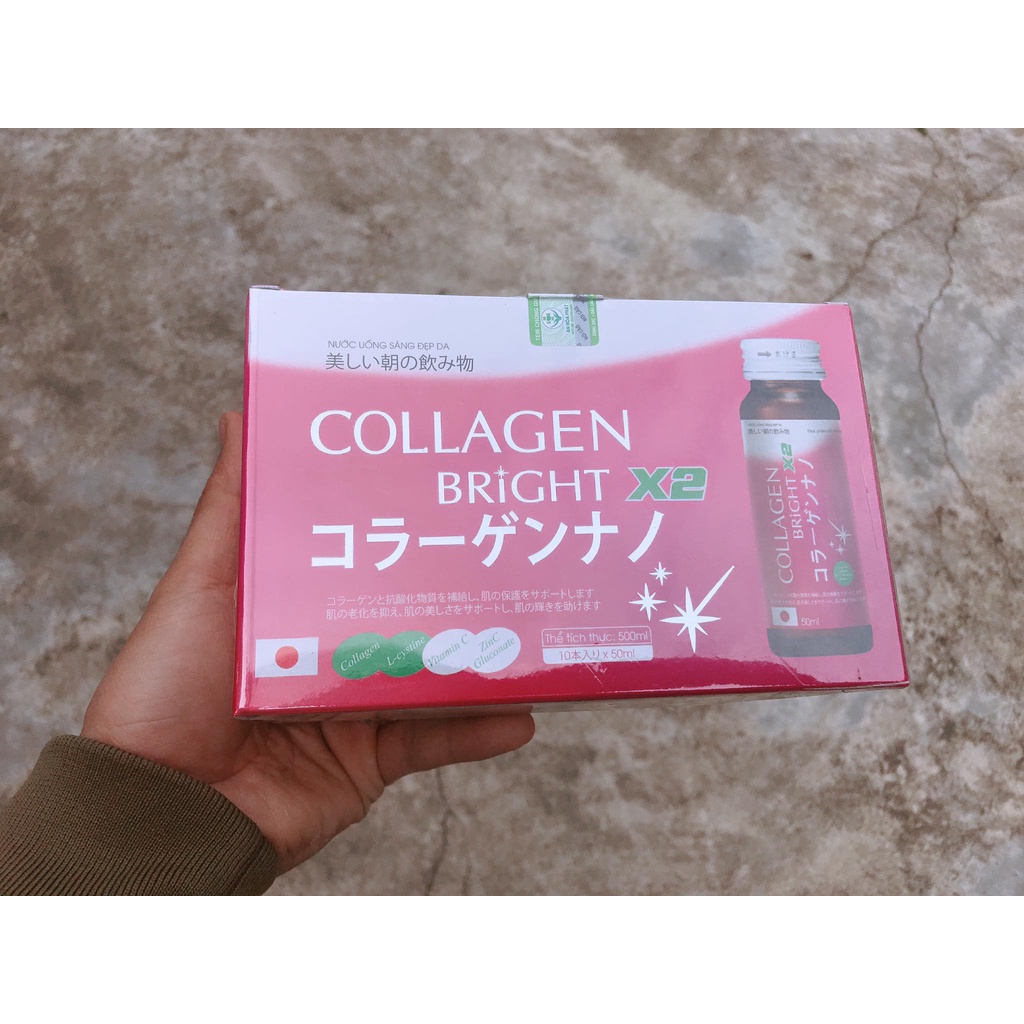 Collagen Bright X2 công nghệ Nhật Bản nước uống collagen trẻ hóa sáng da chống lão hóa hộp 10 chai