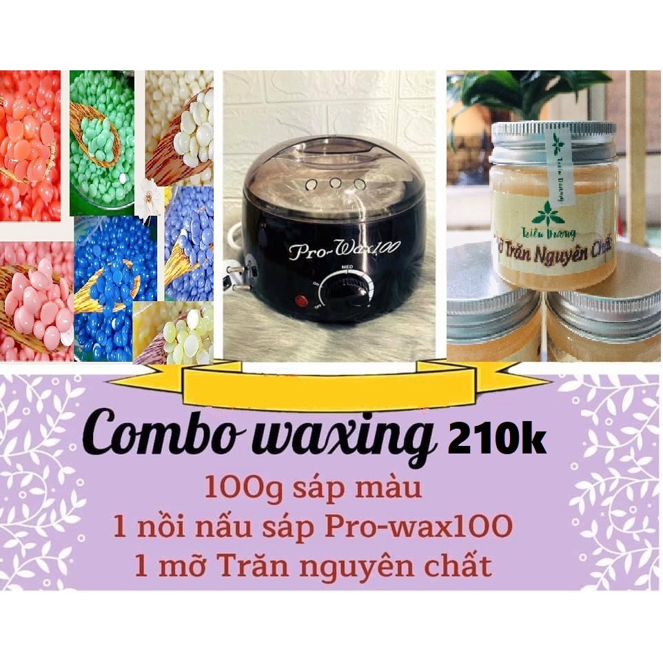 Trọn bộ dụng cụ wax lông tại nhà (Tặng 5 que lấy sáp) &quot;Nồi nấu sáp + 100g sáp + mỡ trăn&quot;