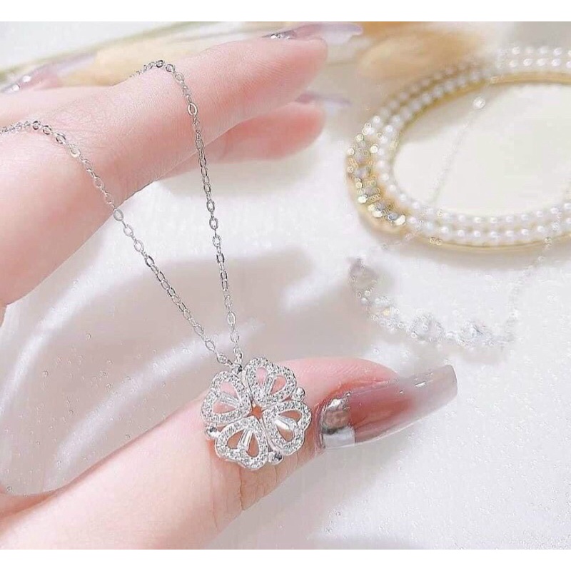 Dây chuyền titan cỏ 4 lá đeo được 2 kiểu không đen không gỉ