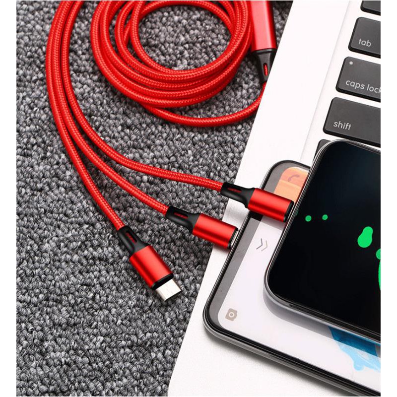 🔻CÁP XỊN🔻 Cáp sạc 3 trong 1 Lightning, Type-C, Micro-USB.  Hỗ trợ sạc nhanh, Sạc cùng lúc 3 thiết bị