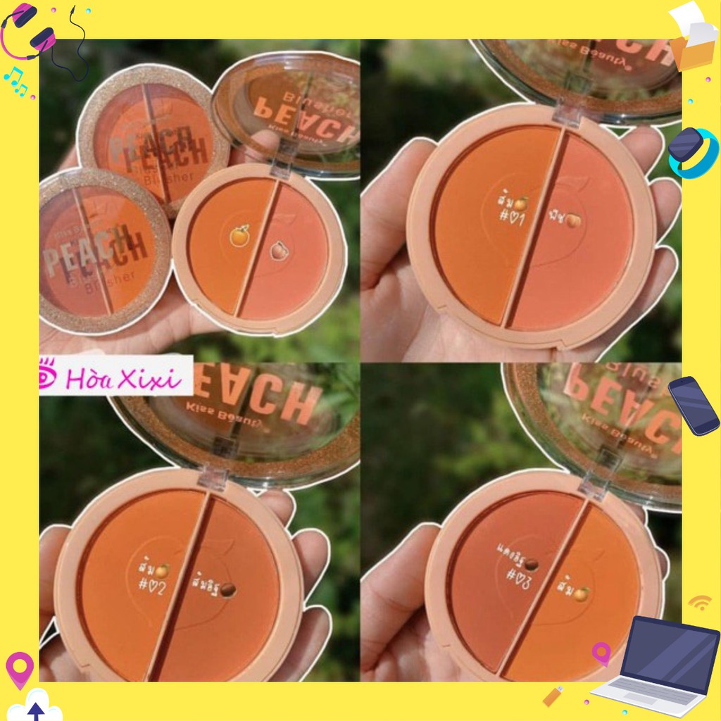 Phấn Má Tông Cam 2 Ngăn Kiss Beauty trái đào PEACH Blusher ( nấm rơm shop)
