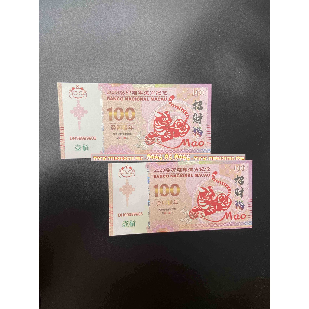 Combo 2 tờ Tiền Con Mèo MaCao 100 - Lì Xì Tết 2023