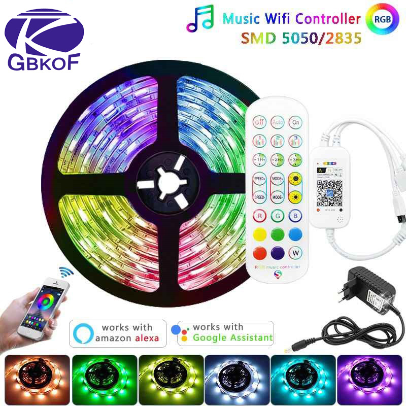 Đèn LED dây RGB 5050 2835 Wifi 24 nút thông minh điều khiển bằng giọng nói Amazon Alexa Google