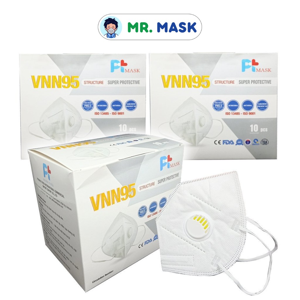 Khẩu Trang Y Tế N95 Có Van Thở Chính Hãng 5 Lớp Phương Tuyến, Kháng Khuẩn, Lọc 95% Bụi Mịn, 10 Cái/Hộp